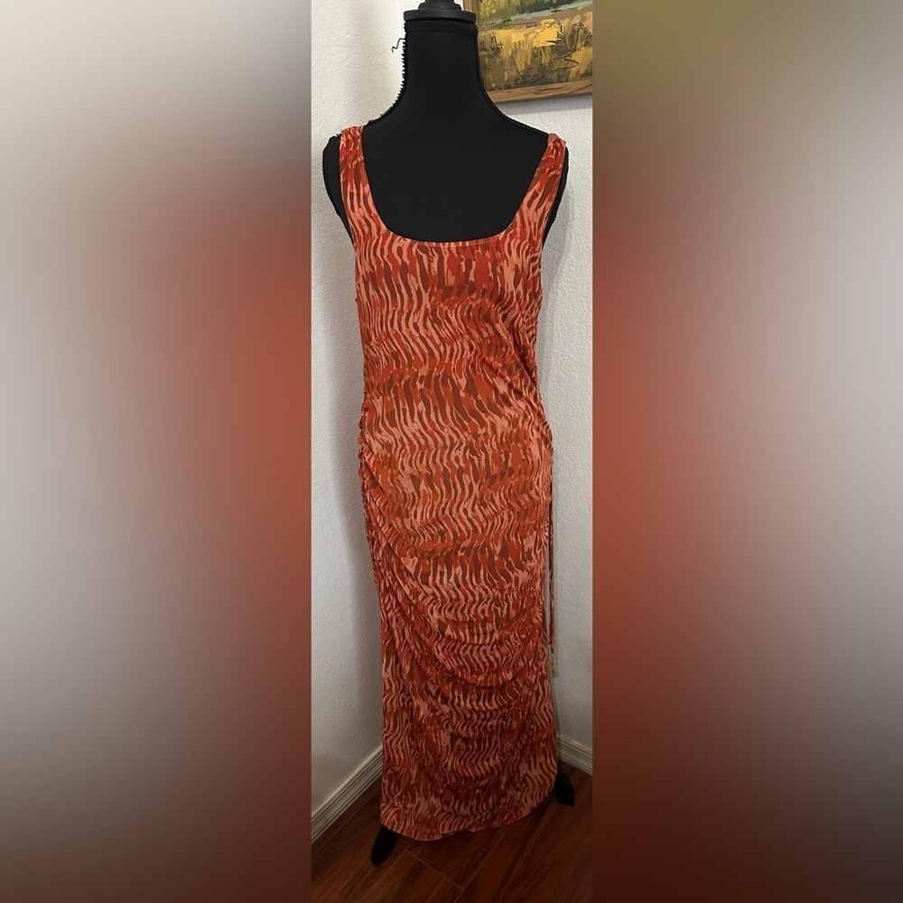 House of Harlow 1960 Orange Patterned Scoop Neck Maxi Dress- Size Large